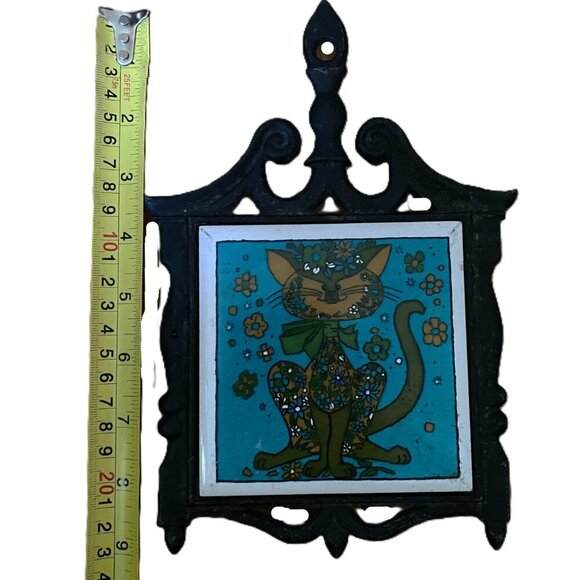MCM Holt Howard Groovy 1970's Cat Tile Cast Iron Trivet, Wall Decor - Picture 9 of 10